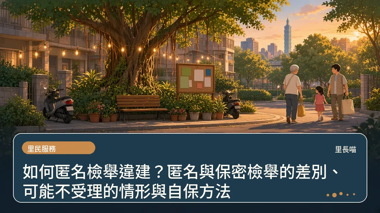 如何匿名檢舉違建?匿名與保密檢舉的差別、可能不受理的情形與自保方法主題插畫