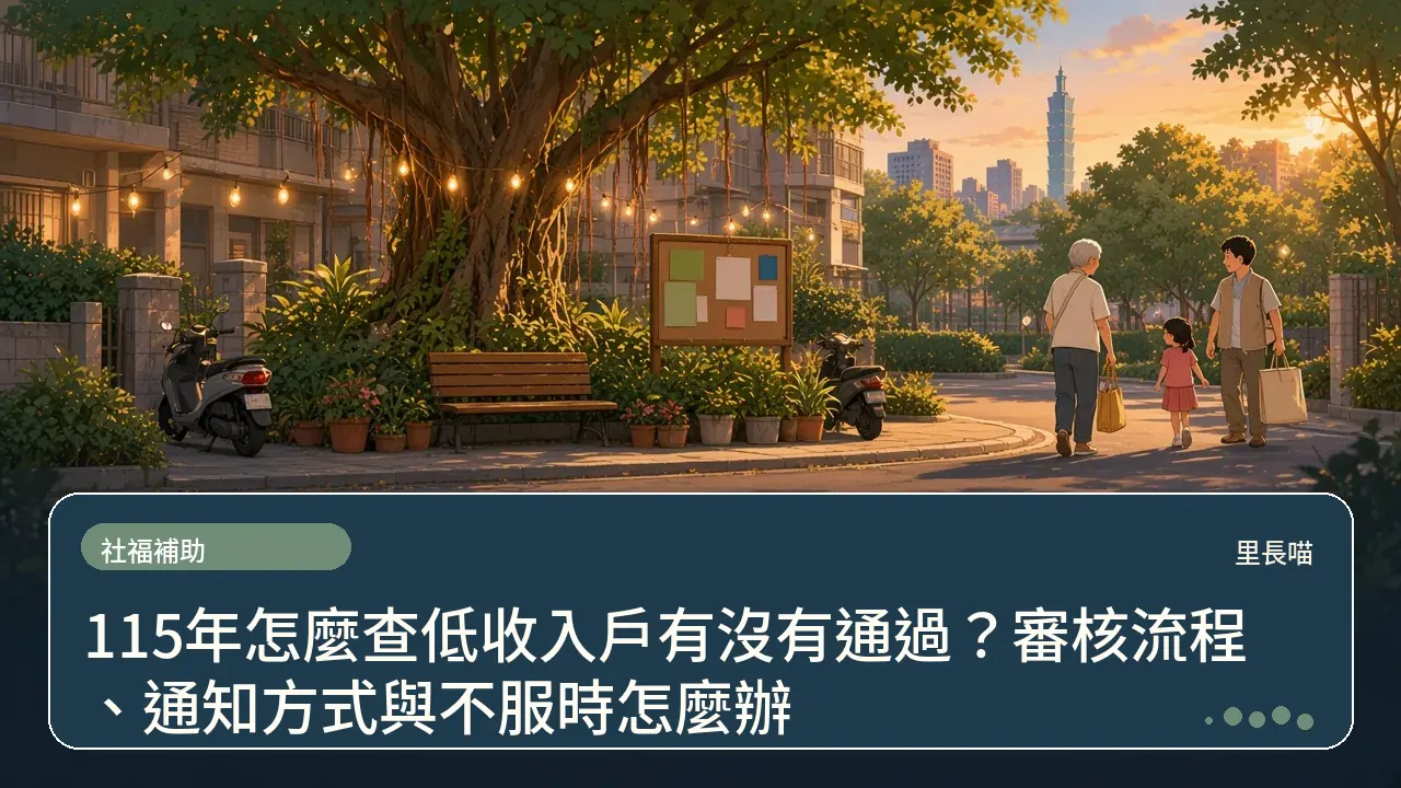 115年怎麼查低收入戶有沒有通過?審核流程、通知方式與不服時怎麼辦主題插畫