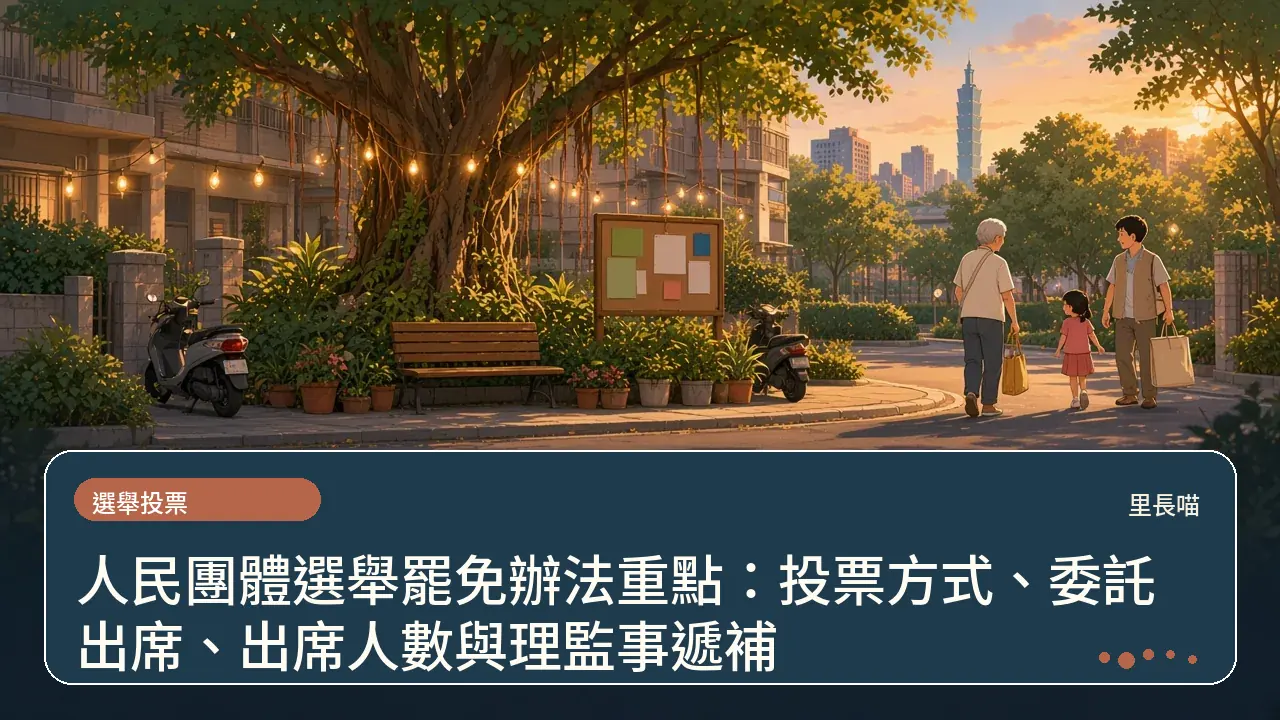 人民團體選舉罷免辦法重點:投票方式、委託出席、出席人數與理監事遞補主題插畫