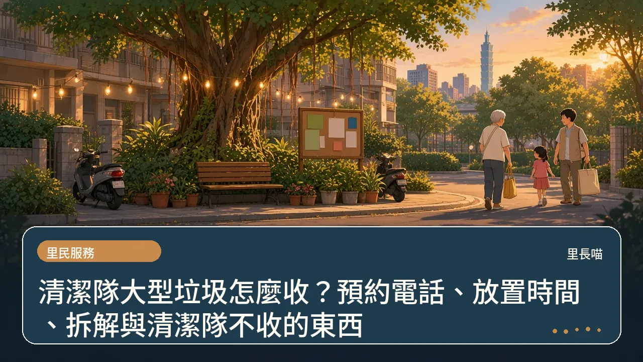 清潔隊大型垃圾怎麼收?預約電話、放置時間、拆解與清潔隊不收的東西主題插畫