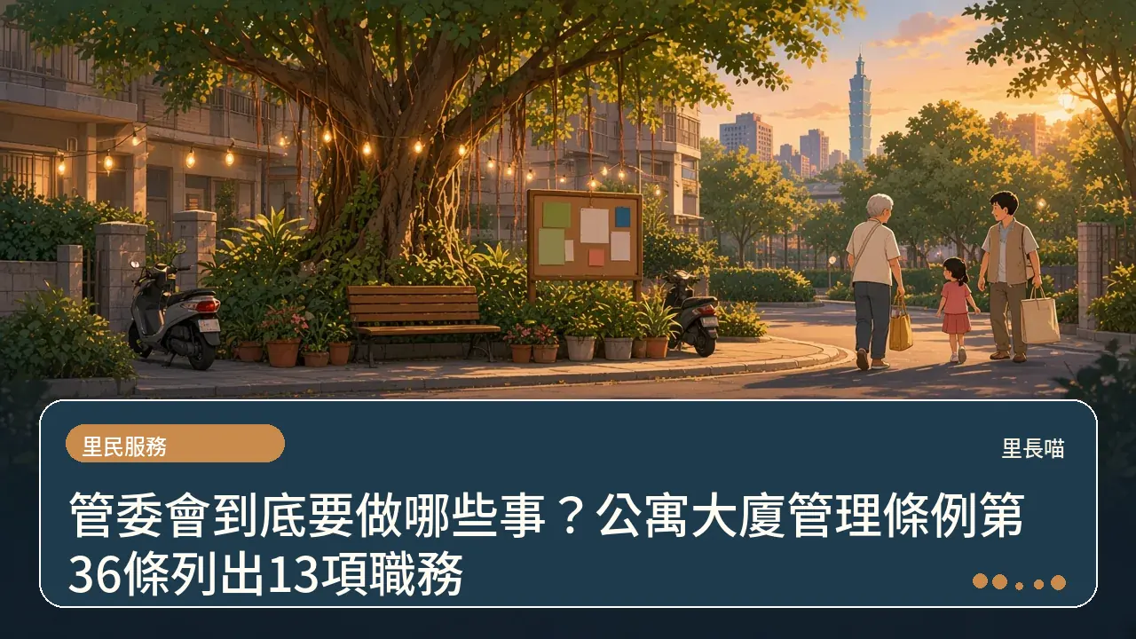 管委會到底要做哪些事？公寓大廈管理條例第36條列出13項職務主題插畫