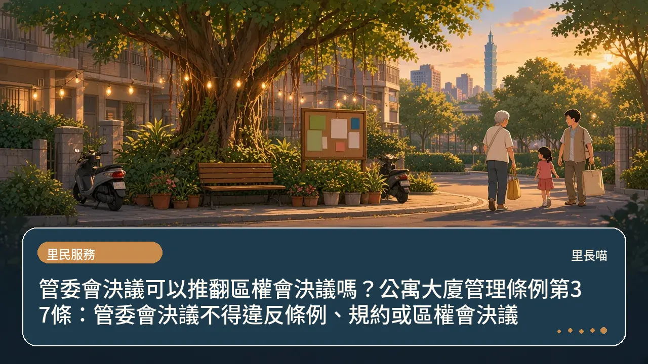 管委會決議可以推翻區權會決議嗎?公寓大廈管理條例第37條:管委會決議不得違反條例、規約或區權會決議主題插畫