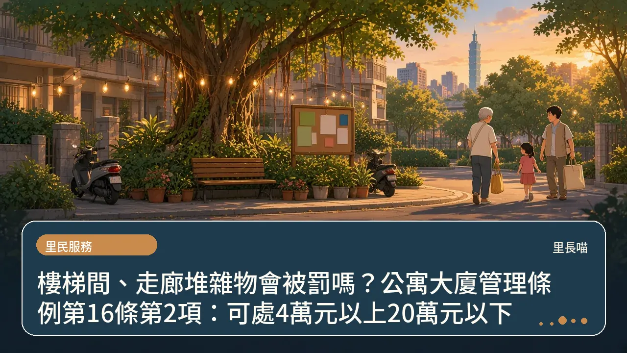 樓梯間、走廊堆雜物會被罰嗎?公寓大廈管理條例第16條第2項:可處4萬元以上20萬元以下主題插畫