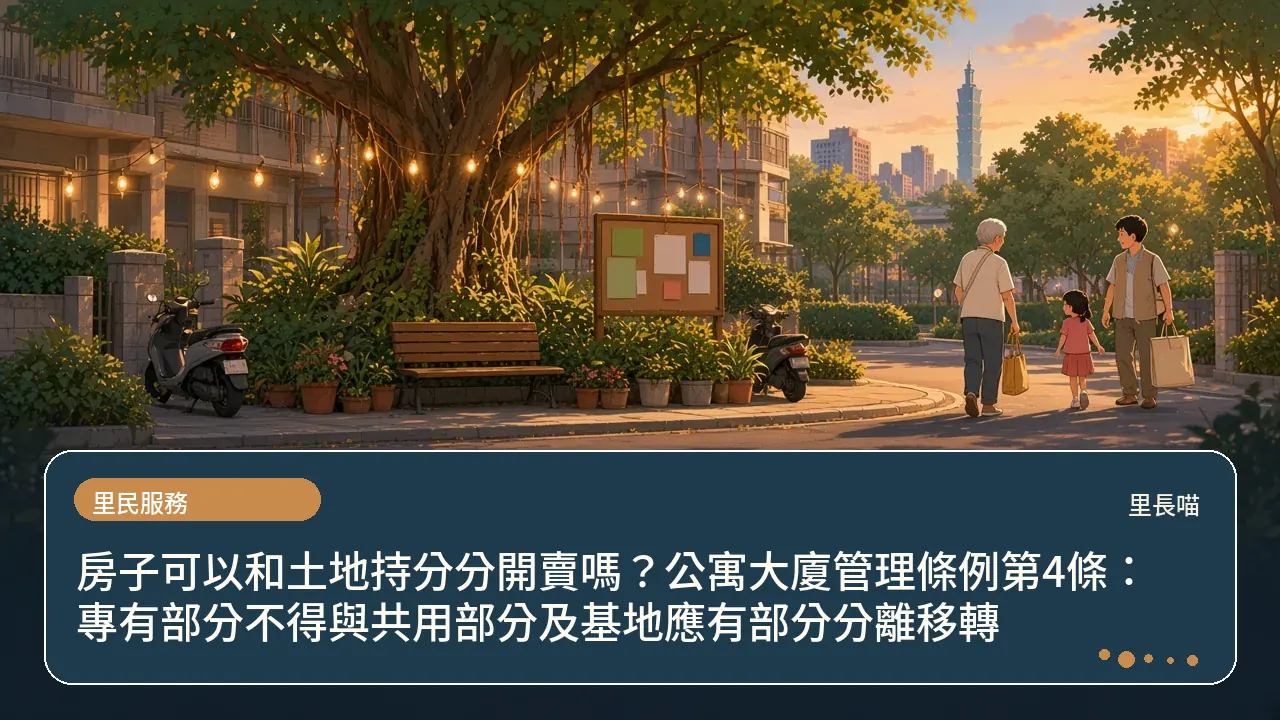 房子可以和土地持分分開賣嗎?公寓大廈管理條例第4條:專有部分不得與共用部分及基地應有部分分離移轉主題插畫