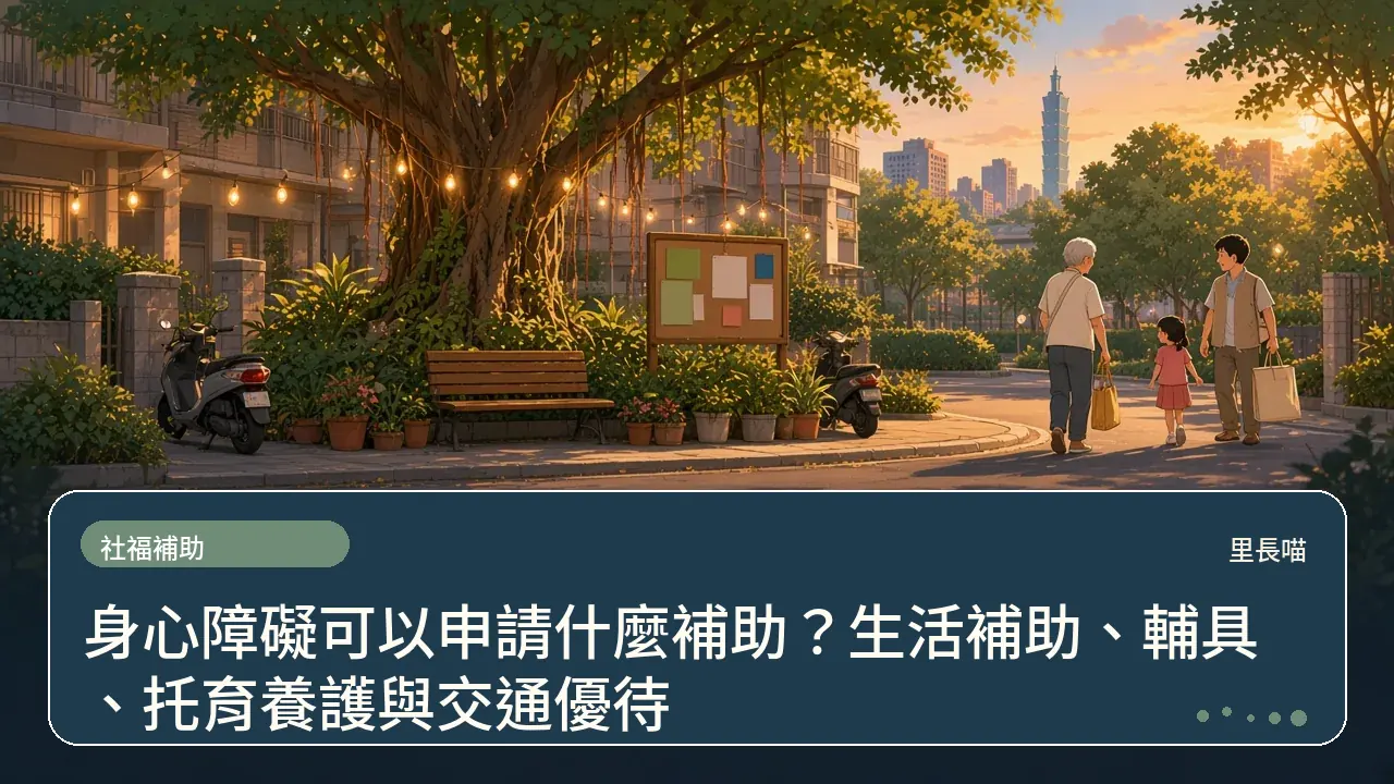 身心障礙可以申請什麼補助?生活補助、輔具、托育養護與交通優待主題插畫
