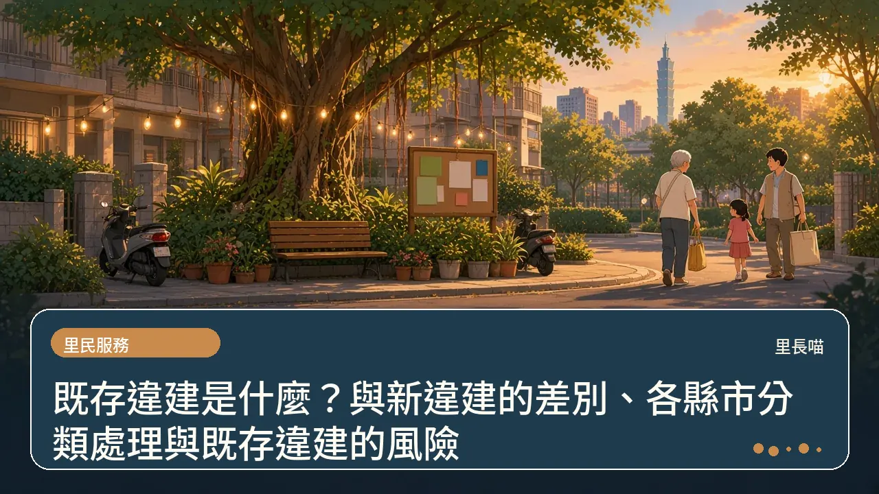 既存違建是什麼?與新違建的差別、各縣市分類處理與既存違建的風險主題插畫