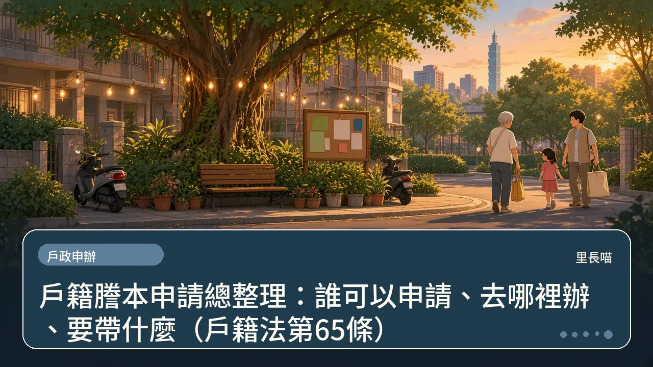 戶籍謄本申請總整理:誰可以申請、去哪裡辦、要帶什麼(戶籍法第65條)主題插畫