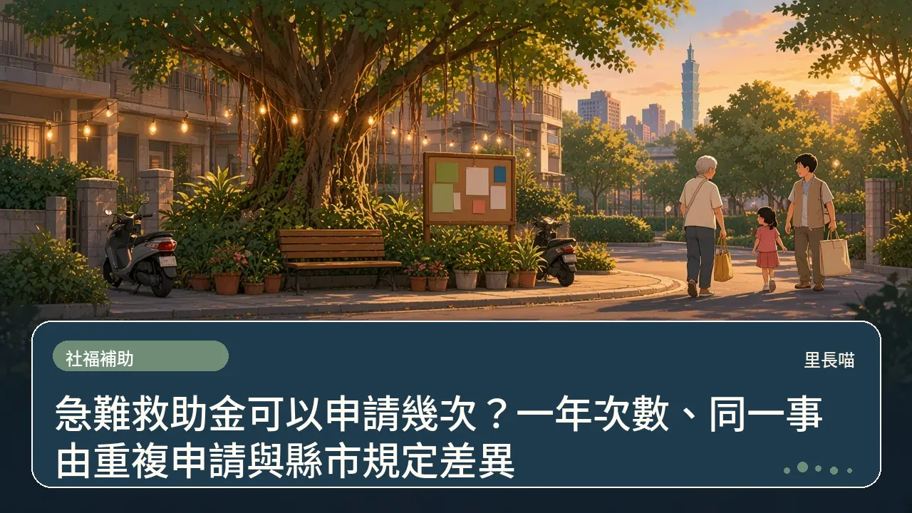 急難救助金可以申請幾次?一年次數、同一事由重複申請與縣市規定差異主題插畫