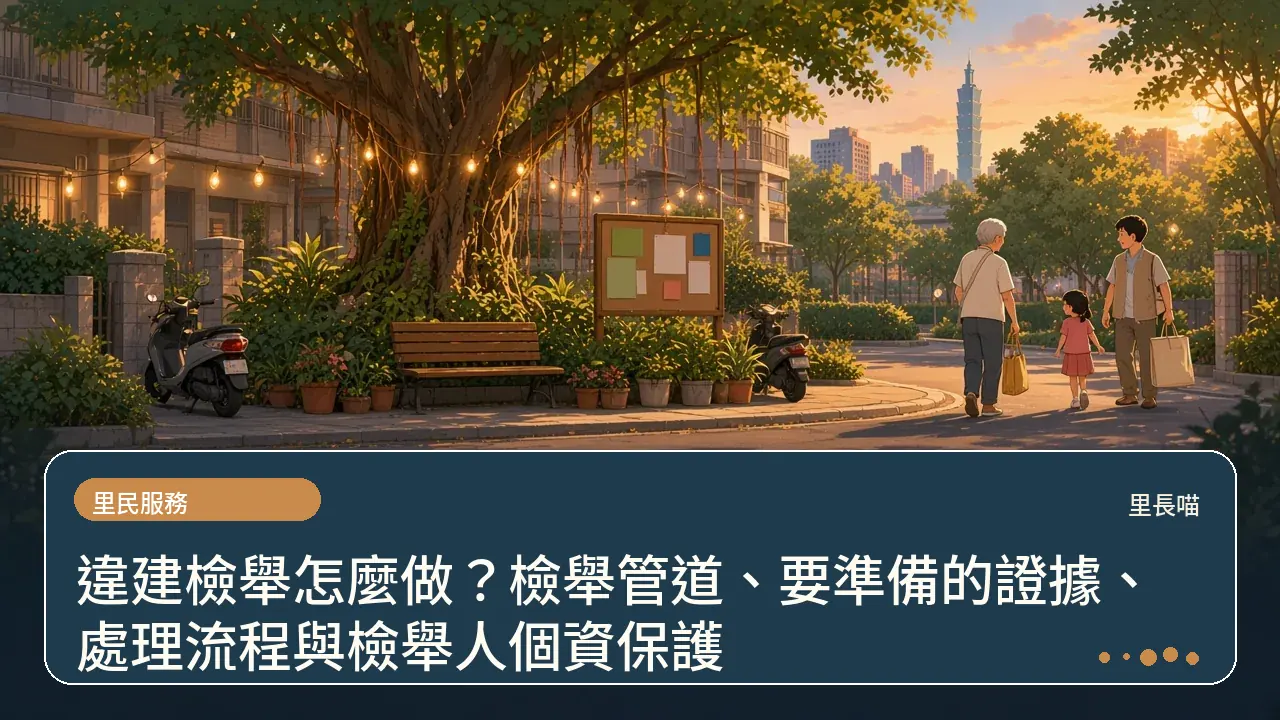 違建檢舉怎麼做?檢舉管道、要準備的證據、處理流程與檢舉人個資保護主題插畫