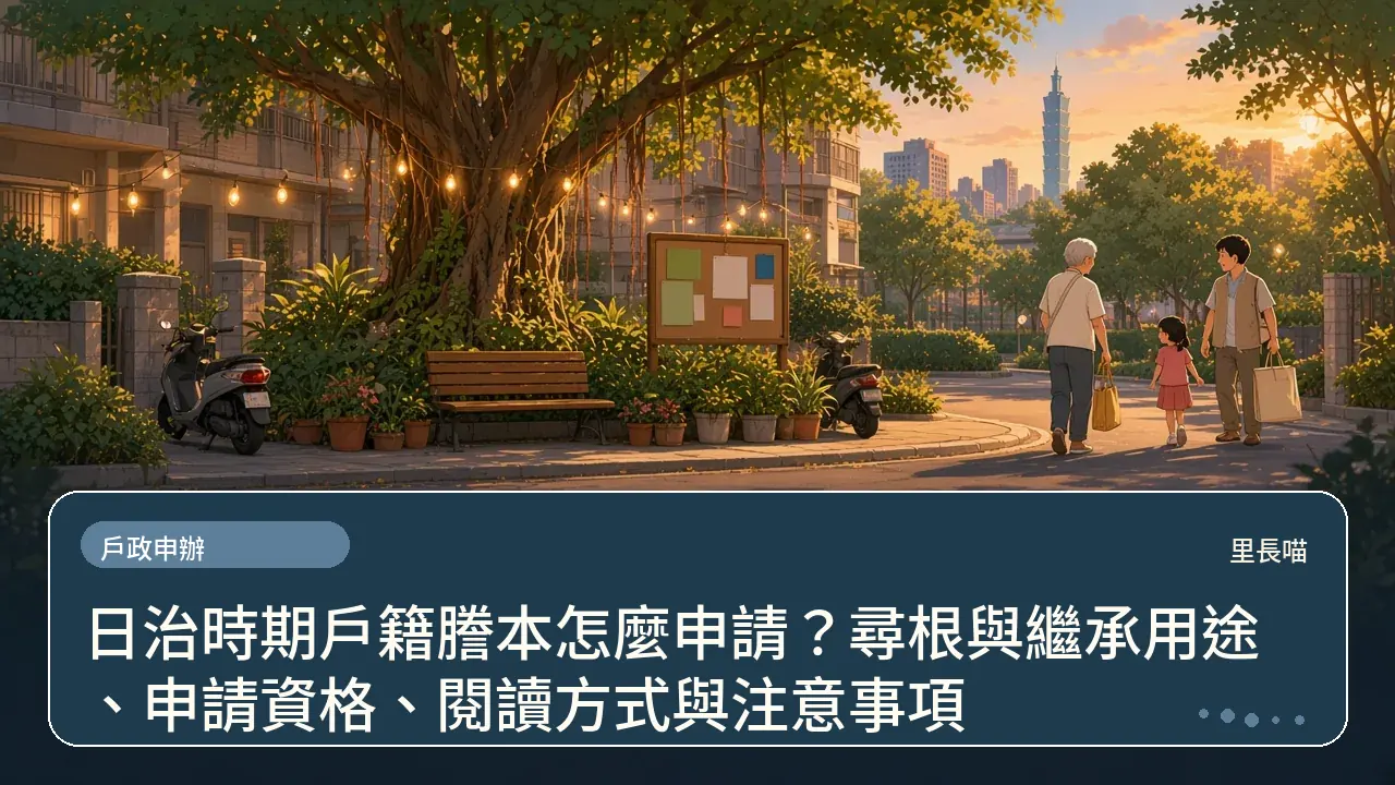 日治時期戶籍謄本怎麼申請?尋根與繼承用途、申請資格、閱讀方式與注意事項主題插畫