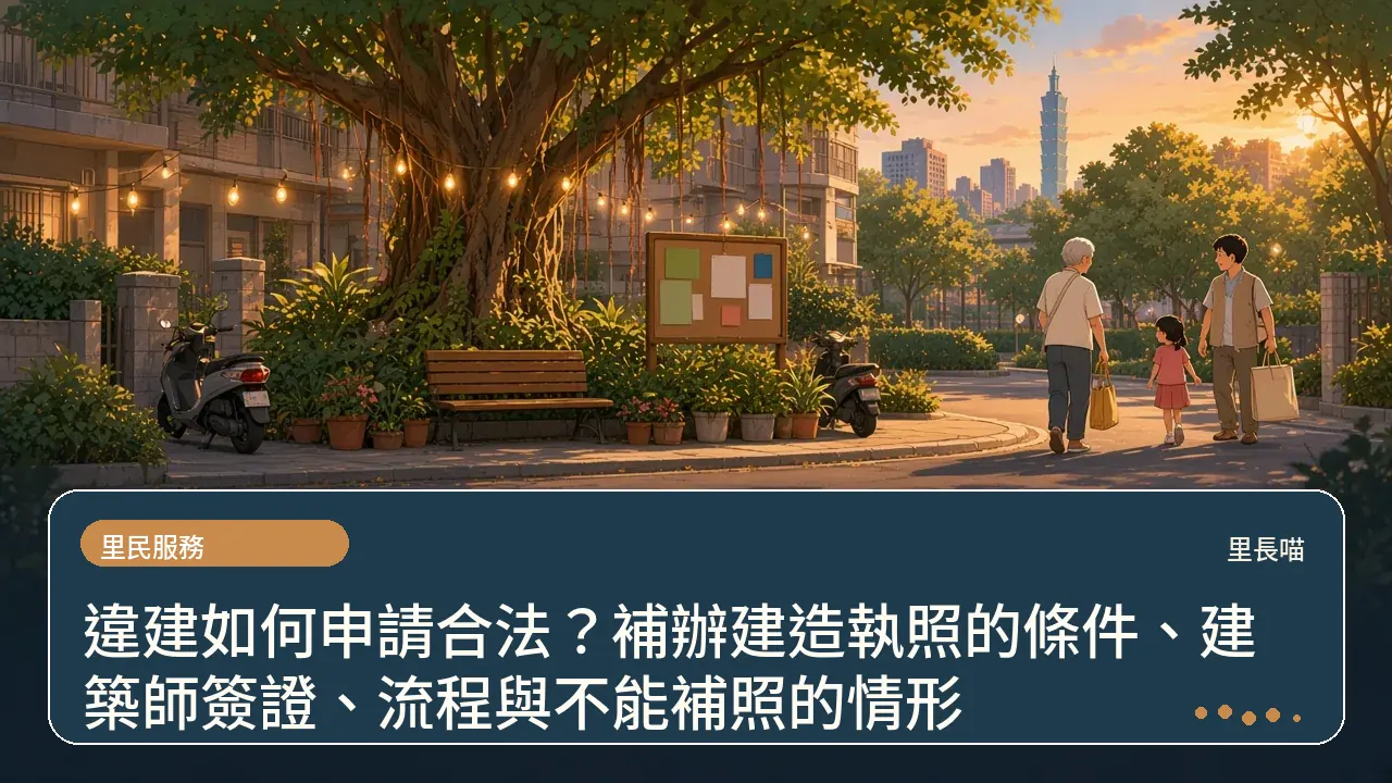 違建如何申請合法?補辦建造執照的條件、建築師簽證、流程與不能補照的情形主題插畫