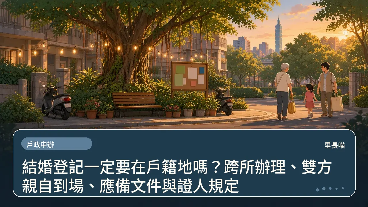 結婚登記一定要在戶籍地嗎?跨所辦理、雙方親自到場、應備文件與證人規定主題插畫