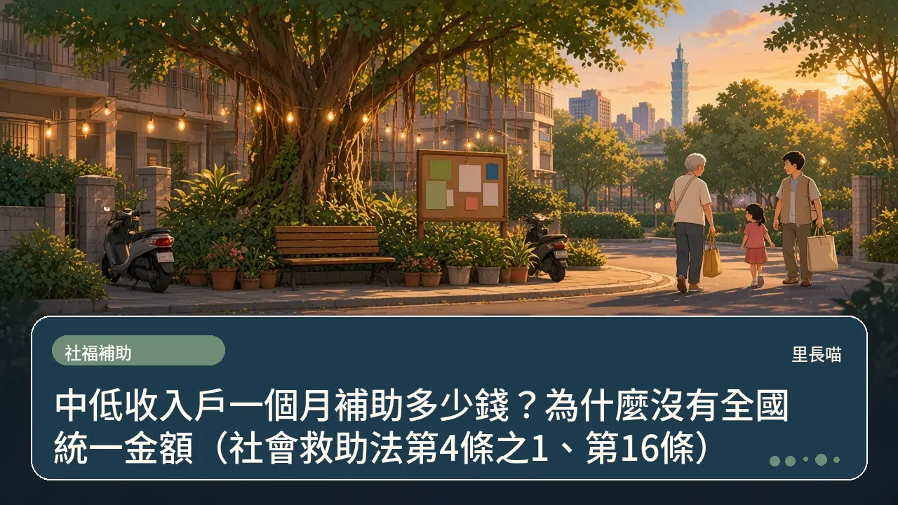 中低收入戶一個月補助多少錢?為什麼沒有全國統一金額(社會救助法第4條之1、第16條)主題插畫