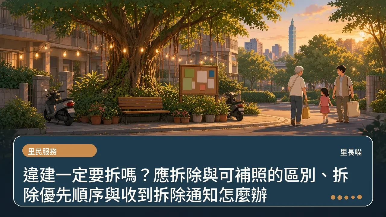 違建一定要拆嗎?應拆除與可補照的區別、拆除優先順序與收到拆除通知怎麼辦主題插畫