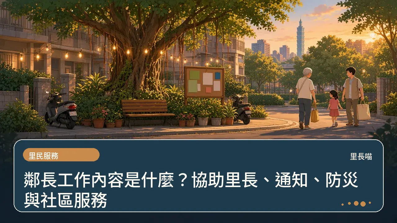 鄰長工作內容是什麼?協助里長、通知、防災與社區服務主題插畫