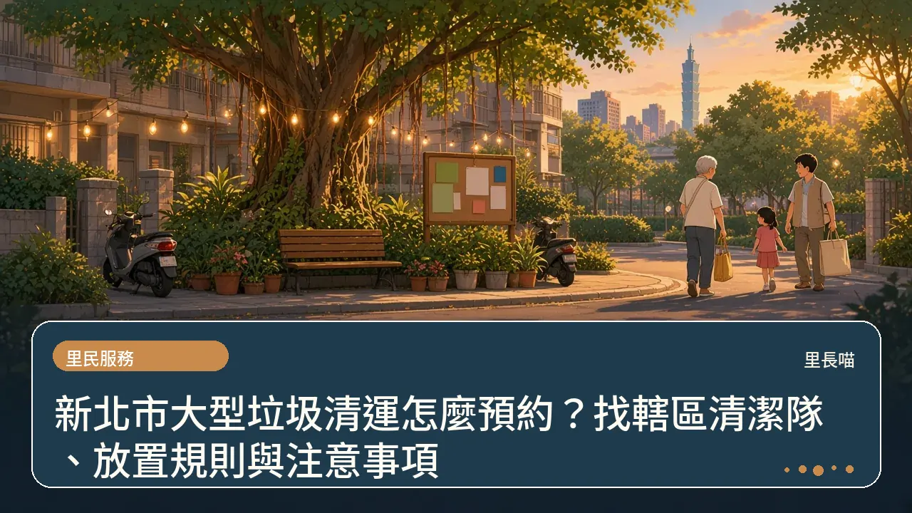 新北市大型垃圾清運怎麼預約?找轄區清潔隊、放置規則與注意事項主題插畫