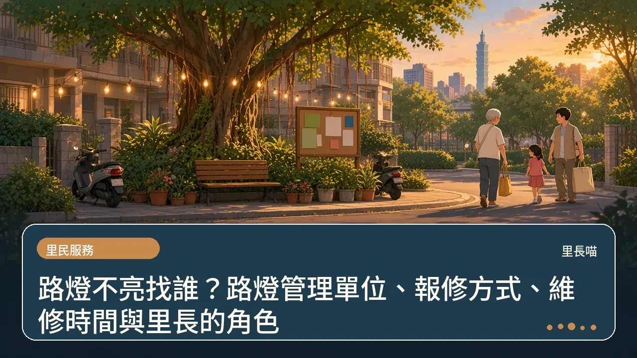 路燈不亮找誰?路燈管理單位、報修方式、維修時間與里長的角色主題插畫