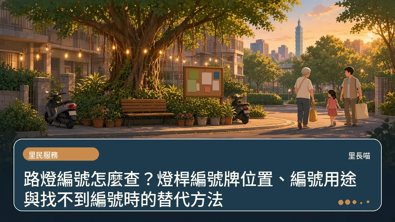 路燈編號怎麼查?燈桿編號牌位置、編號用途與找不到編號時的替代方法主題插畫