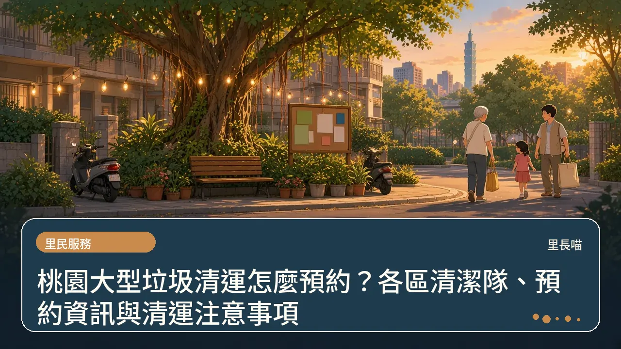 桃園大型垃圾清運怎麼預約?各區清潔隊、預約資訊與清運注意事項主題插畫