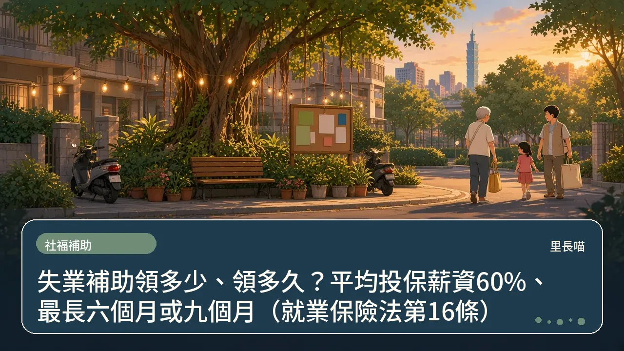 失業補助領多少、領多久?平均投保薪資60%、最長六個月或九個月(就業保險法第16條)主題插畫