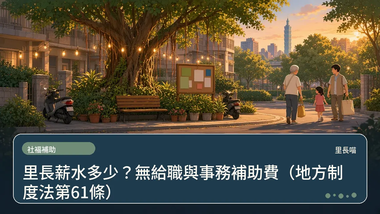 里長薪水多少?無給職與事務補助費(地方制度法第61條)主題插畫