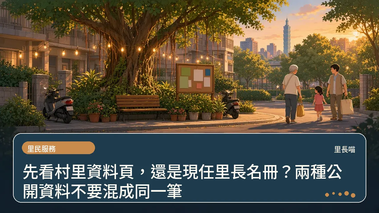 先看村里資料頁,還是現任里長名冊?兩種公開資料不要混成同一筆主題插畫